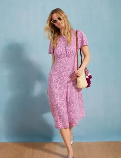 Jersey Floral Midi Waisted Dress