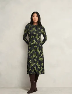 Jersey Floral Midi Waisted Dress