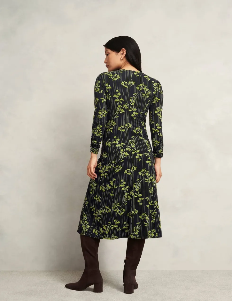 Jersey Floral Midi Waisted Dress