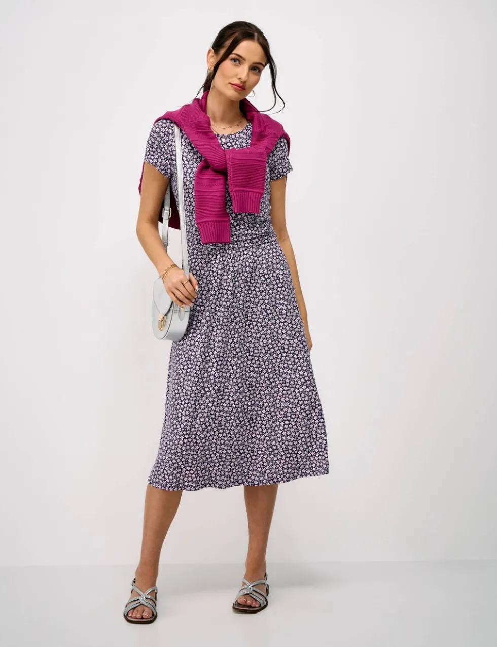 Jersey Floral Ruched Midi Skater Dress