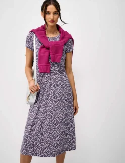Jersey Floral Ruched Midi Skater Dress