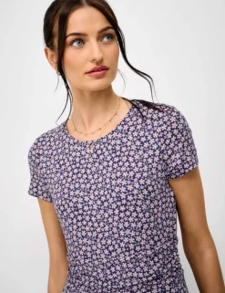 Jersey Floral Ruched Midi Skater Dress