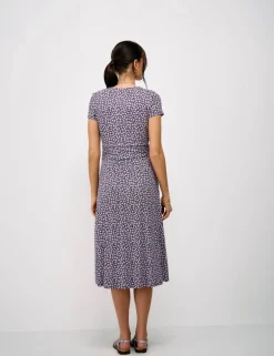 Jersey Floral Ruched Midi Skater Dress