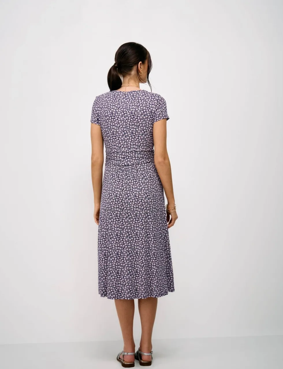 Jersey Floral Ruched Midi Skater Dress