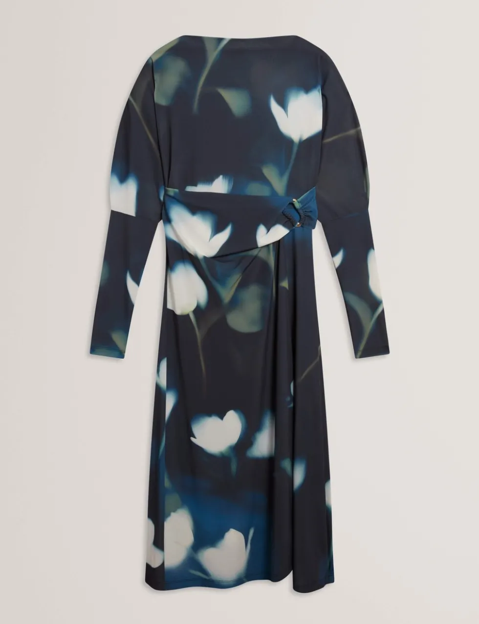 Jersey Floral Slash Neck Midi Wrap Dress