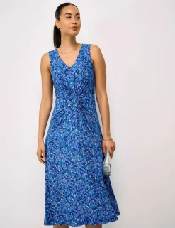Jersey Floral Twist Front Midi Skater Dress