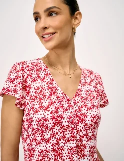 Jersey Floral V-Neck Midi Skater Dress