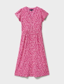 Jersey Floral V-Neck Midi Skater Dress