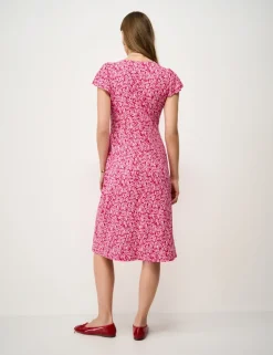 Jersey Floral V-Neck Midi Skater Dress