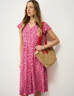 Jersey Floral V-Neck Midi Skater Dress
