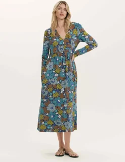 Jersey Floral V-Neck Midi Skater Dress
