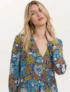 Jersey Floral V-Neck Midi Skater Dress