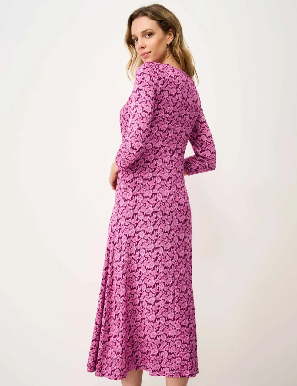 Jersey Floral V-Neck Midi Skater Dress