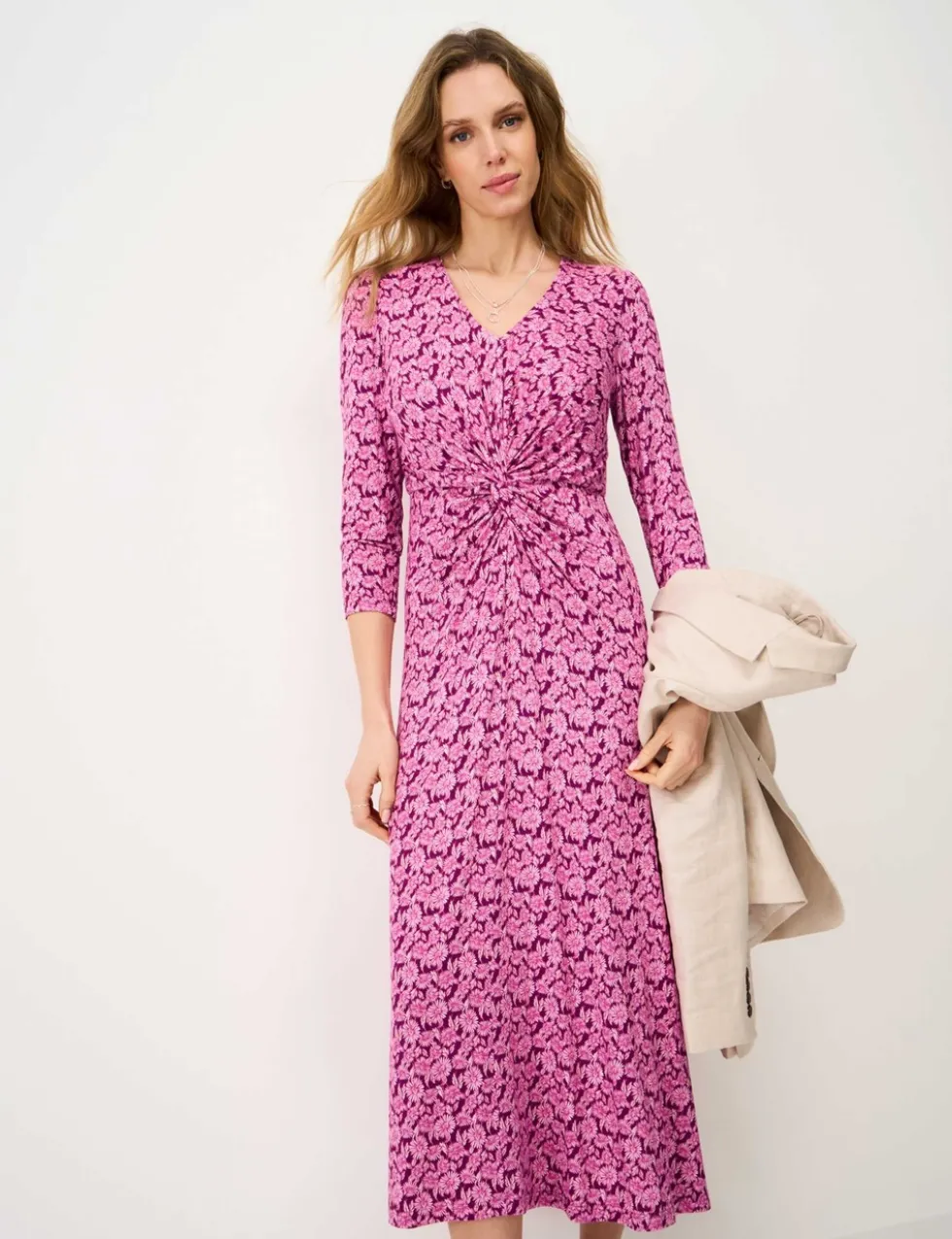 Jersey Floral V-Neck Midi Skater Dress
