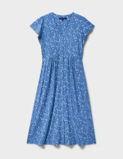 Jersey Floral V-Neck Midi Skater Dress