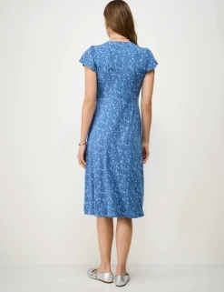 Jersey Floral V-Neck Midi Skater Dress