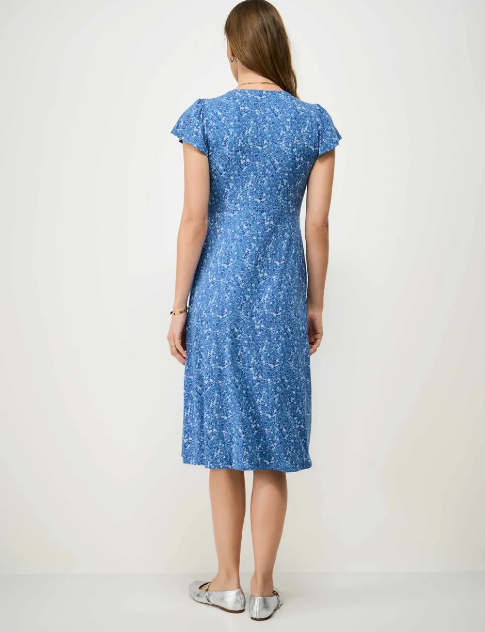 Jersey Floral V-Neck Midi Skater Dress