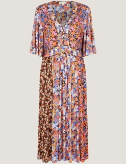 Jersey Floral V-Neck Midi Skater Dress
