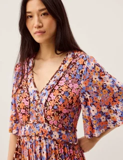 Jersey Floral V-Neck Midi Skater Dress