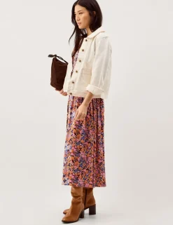 Jersey Floral V-Neck Midi Skater Dress