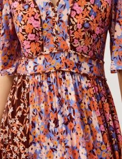 Jersey Floral V-Neck Midi Skater Dress