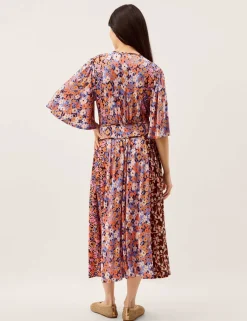 Jersey Floral V-Neck Midi Skater Dress