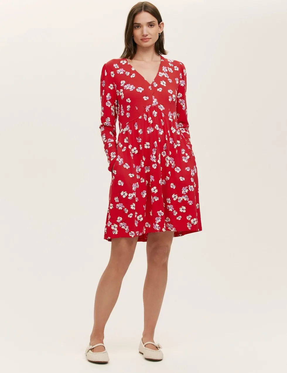 Jersey Floral V-Neck Mini Tea Dress