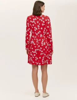 Jersey Floral V-Neck Mini Tea Dress