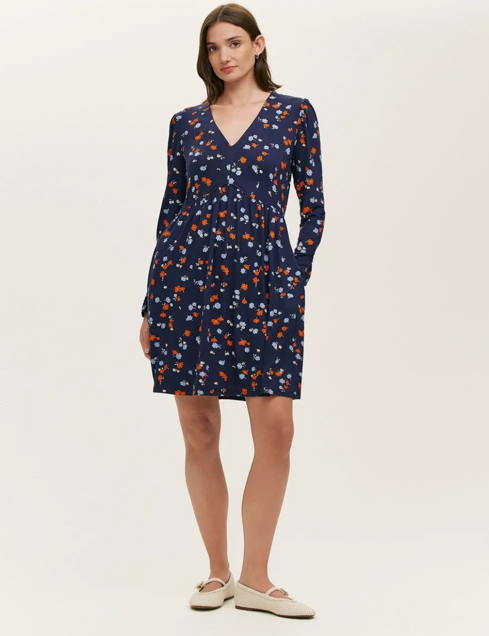 Jersey Floral V-Neck Mini Tea Dress