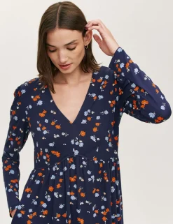 Jersey Floral V-Neck Mini Tea Dress