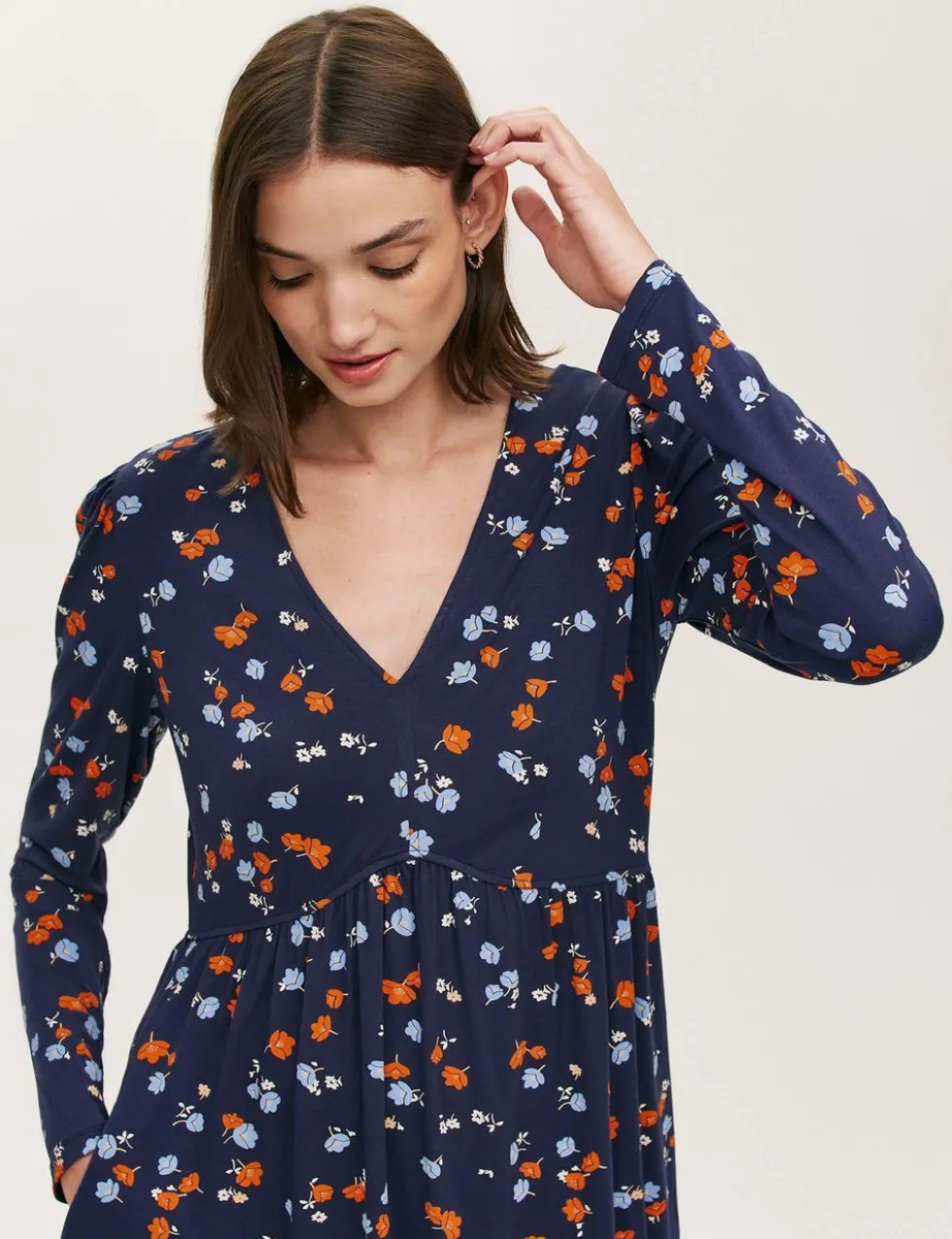 Jersey Floral V-Neck Mini Tea Dress