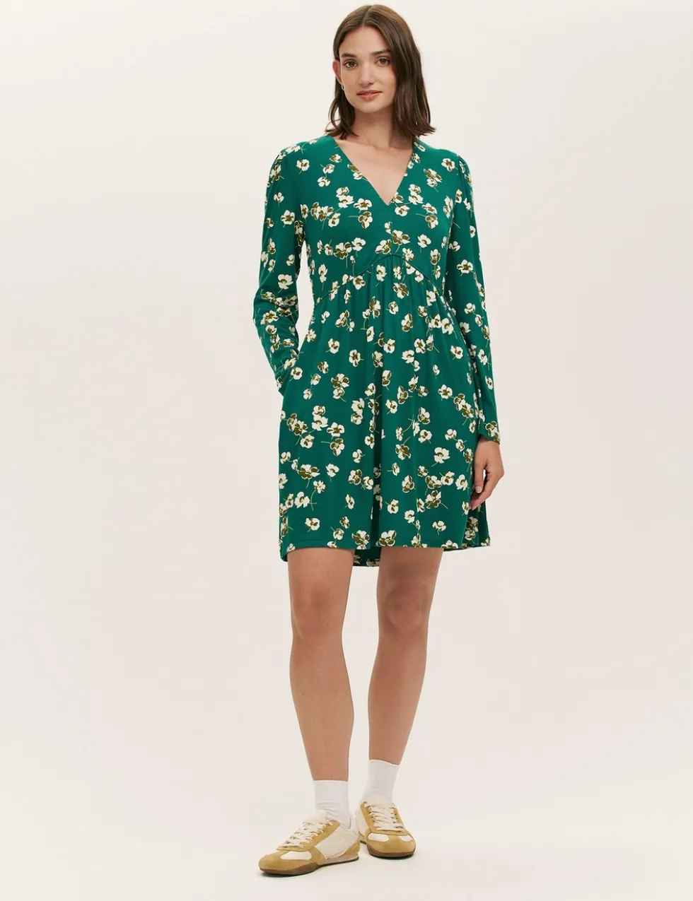 Jersey Floral V-Neck Mini Tea Dress