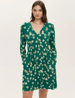 Jersey Floral V-Neck Mini Tea Dress
