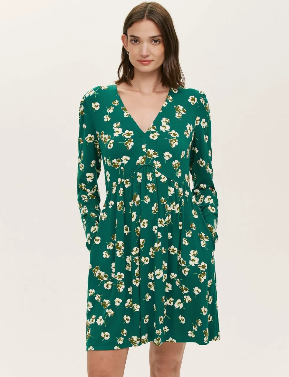 Jersey Floral V-Neck Mini Tea Dress