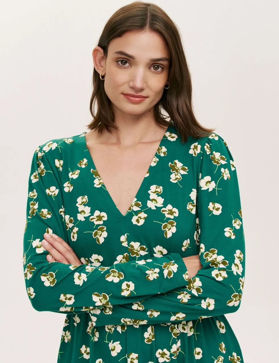 Jersey Floral V-Neck Mini Tea Dress