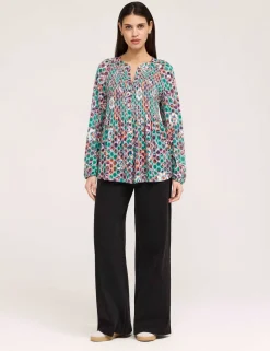Jersey Floral V-Neck Shirred Blouse