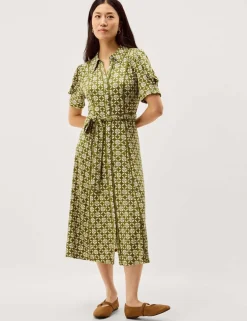 Jersey Geometric Belted Midi Shirt Dress