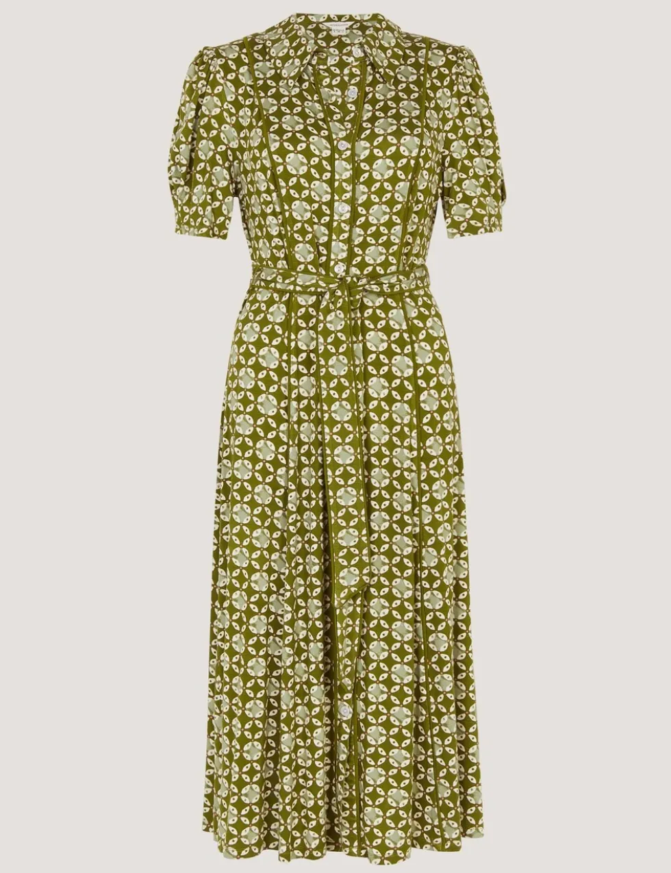 Jersey Geometric Belted Midi Shirt Dress