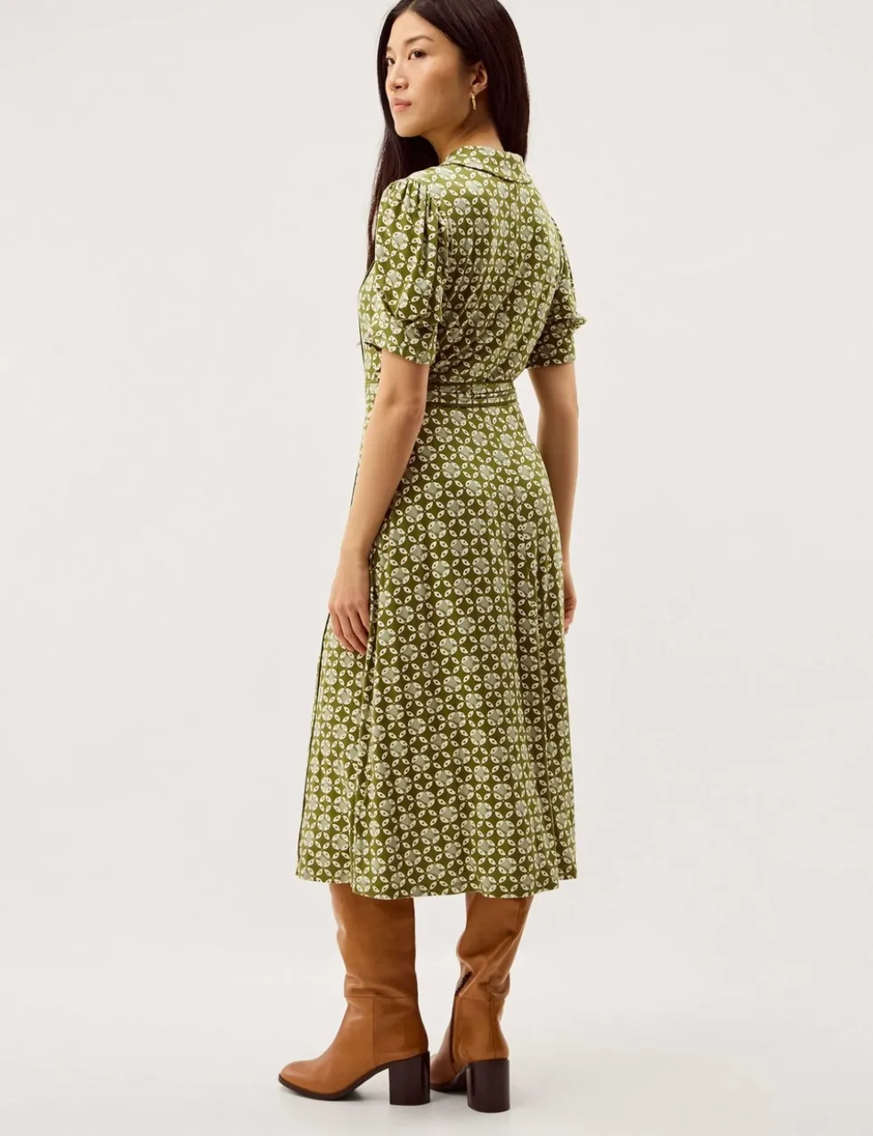 Jersey Geometric Belted Midi Shirt Dress