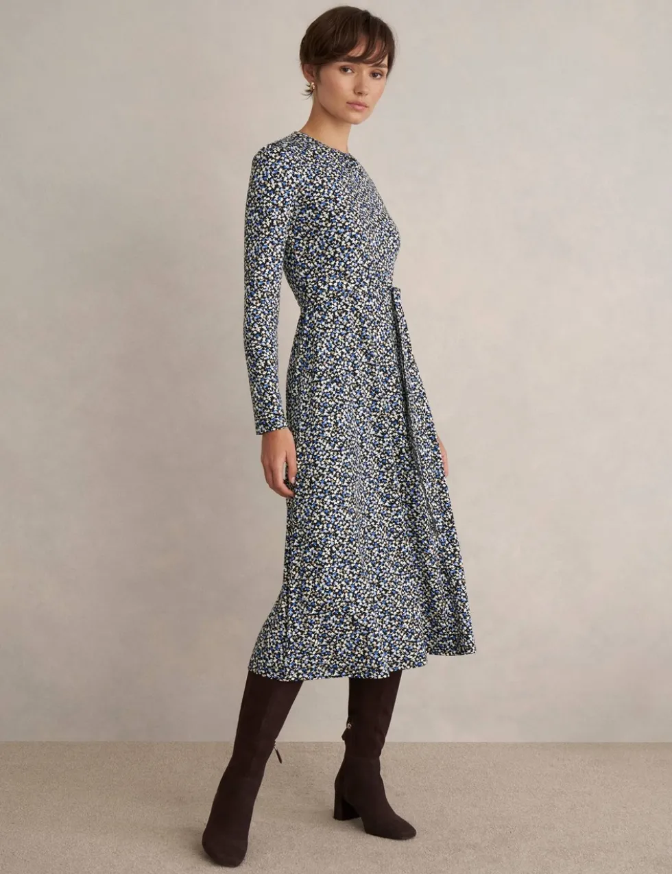 Jersey Geometric Midi Skater Dress