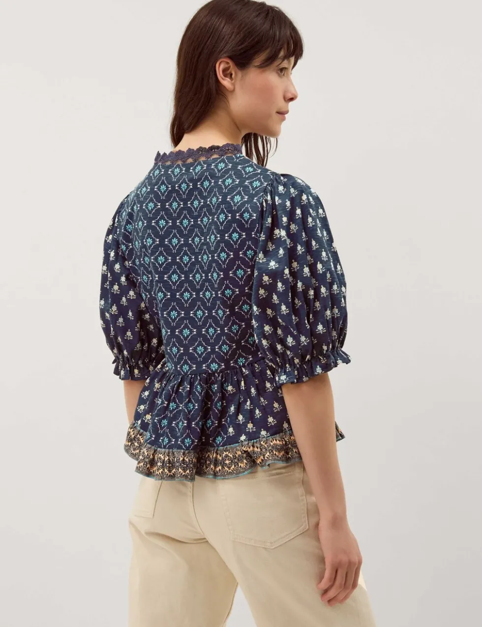 Jersey Geometric V-Neck Blouse