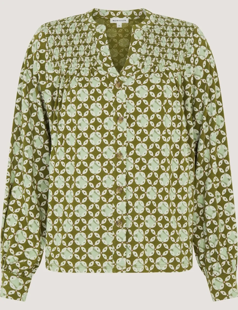 Jersey Geometric V-Neck Button Through Blouse