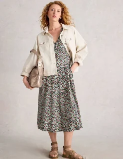 Jersey Heart Print V-Neck Midi Tea Dress