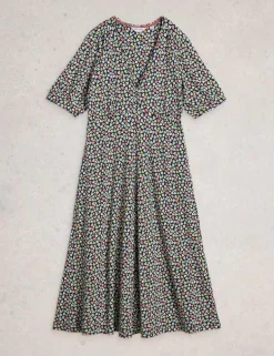 Jersey Heart Print V-Neck Midi Tea Dress