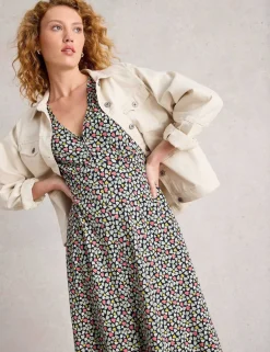 Jersey Heart Print V-Neck Midi Tea Dress