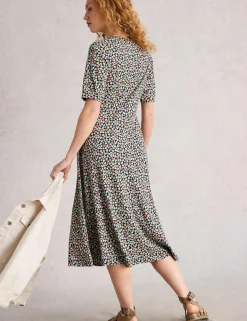 Jersey Heart Print V-Neck Midi Tea Dress