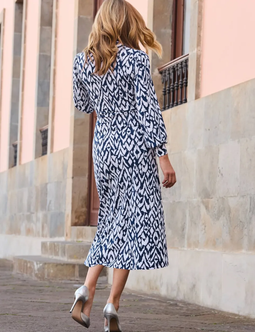 Jersey Jacquard Twist Front Midi Dress