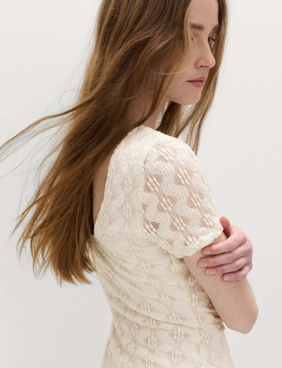 Jersey Lace Round Neck Midi Column Dress