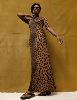 Jersey Leopard Print Maxi Bodycon Dress