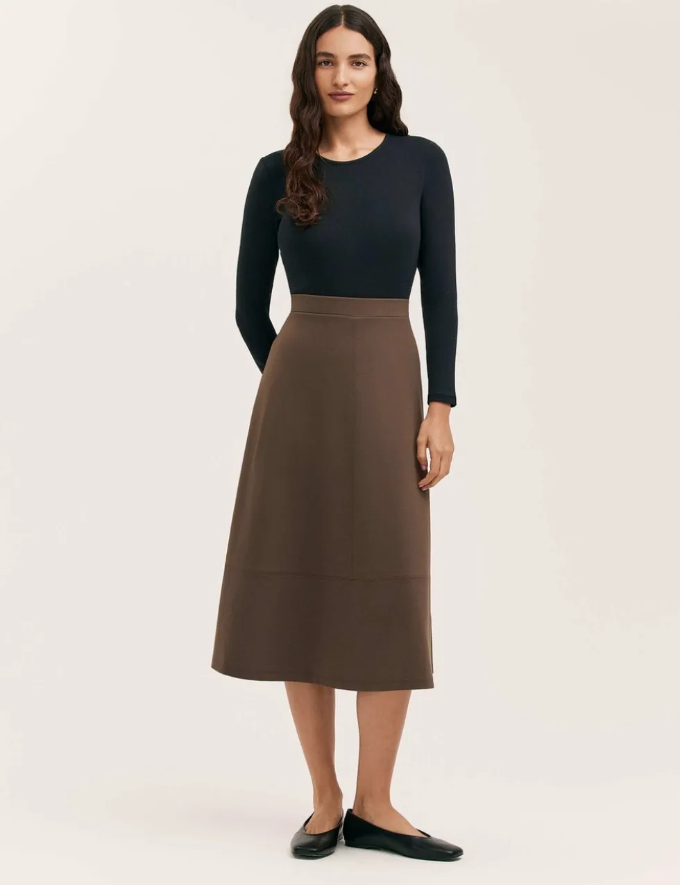 Jersey Midi A-Line Skirt